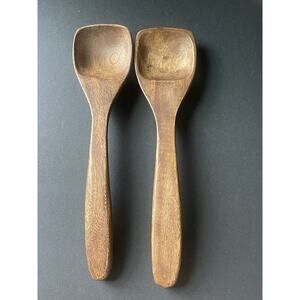 Vintage Hand Made Monkey Pod Wood Salad Serving Spoons 12” Made In Philippines